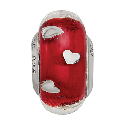 Sterling Silver Reflections Red Hearts Italian Glass Bead