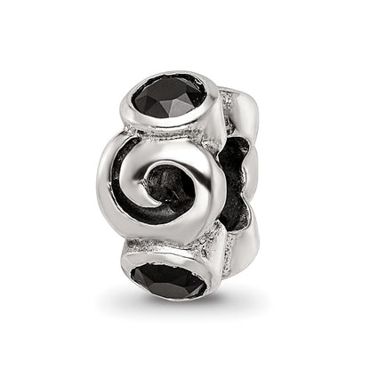 Sterling Silver Reflections Black CZ Bead