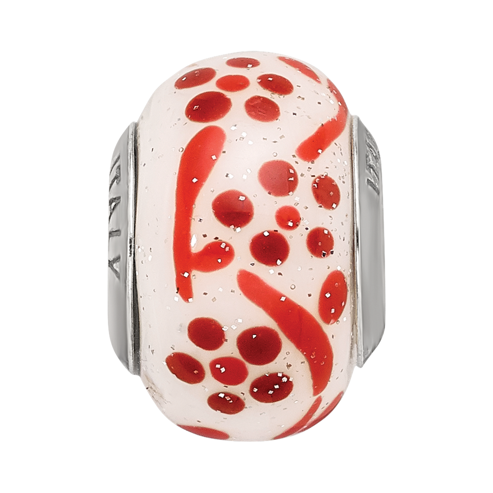 Sterling Silver Reflections Brown/Orange Glitter Flower Italian Glass Bead