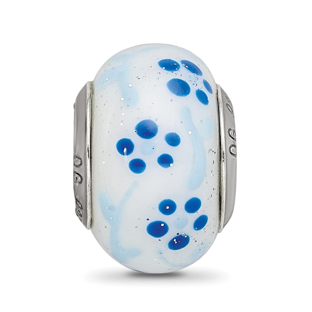 Sterling Silver Reflections Blue Glitter Flower Italian Glass Bead