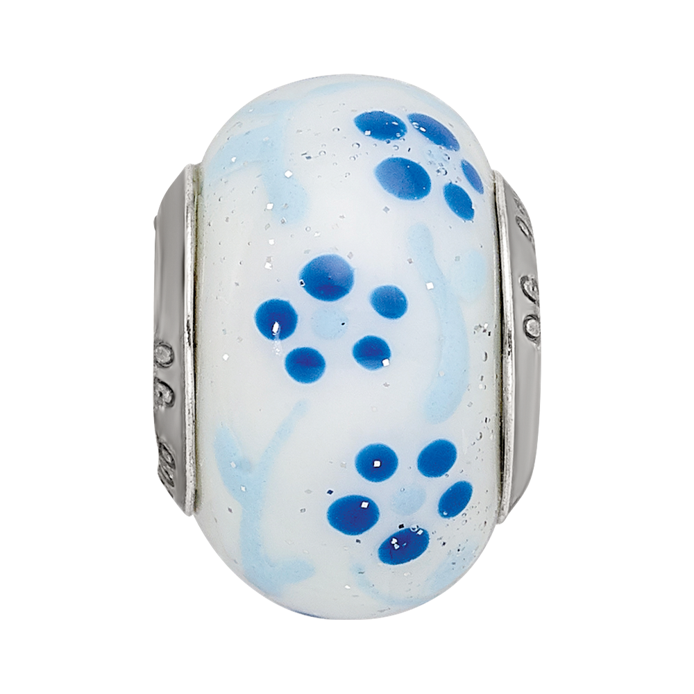 Sterling Silver Reflections Blue Glitter Flower Italian Glass Bead