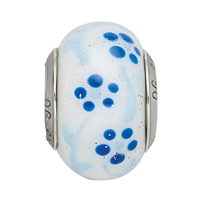 Sterling Silver Reflections Blue Glitter Flower Italian Glass Bead