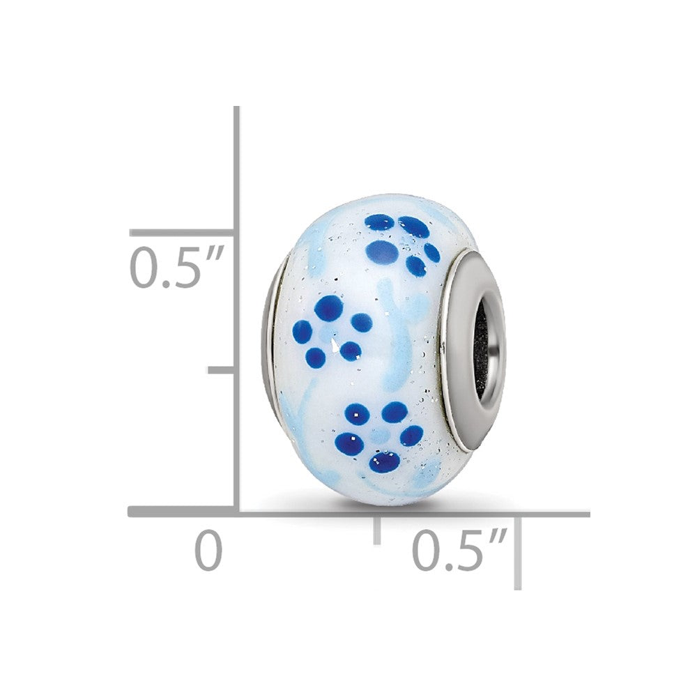 Sterling Silver Reflections Blue Glitter Flower Italian Glass Bead