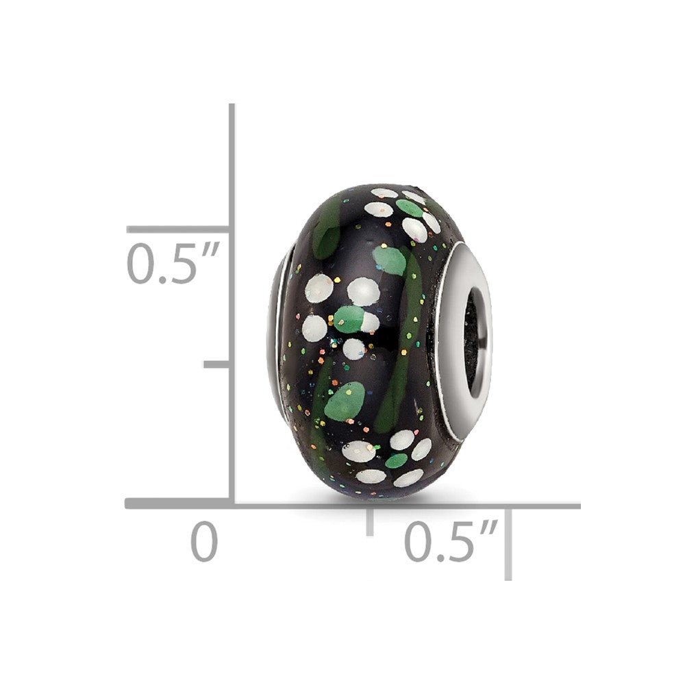 Sterling Silver Reflections White Flower Glitter Black Italian Glass Bead