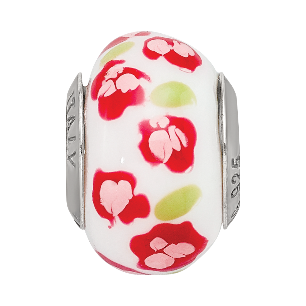 Sterling Silver Reflections Red/Pink Flower Italian Glass Bead