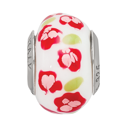 Sterling Silver Reflections Red/Pink Flower Italian Glass Bead