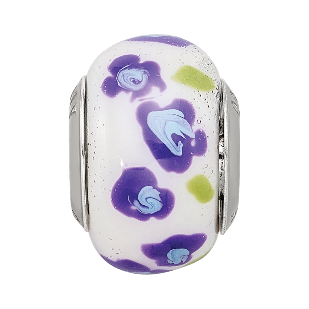 Sterling Silver Reflections Purple/Blue Flower Italian Glass Bead