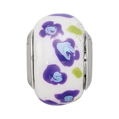 Sterling Silver Reflections Purple/Blue Flower Italian Glass Bead