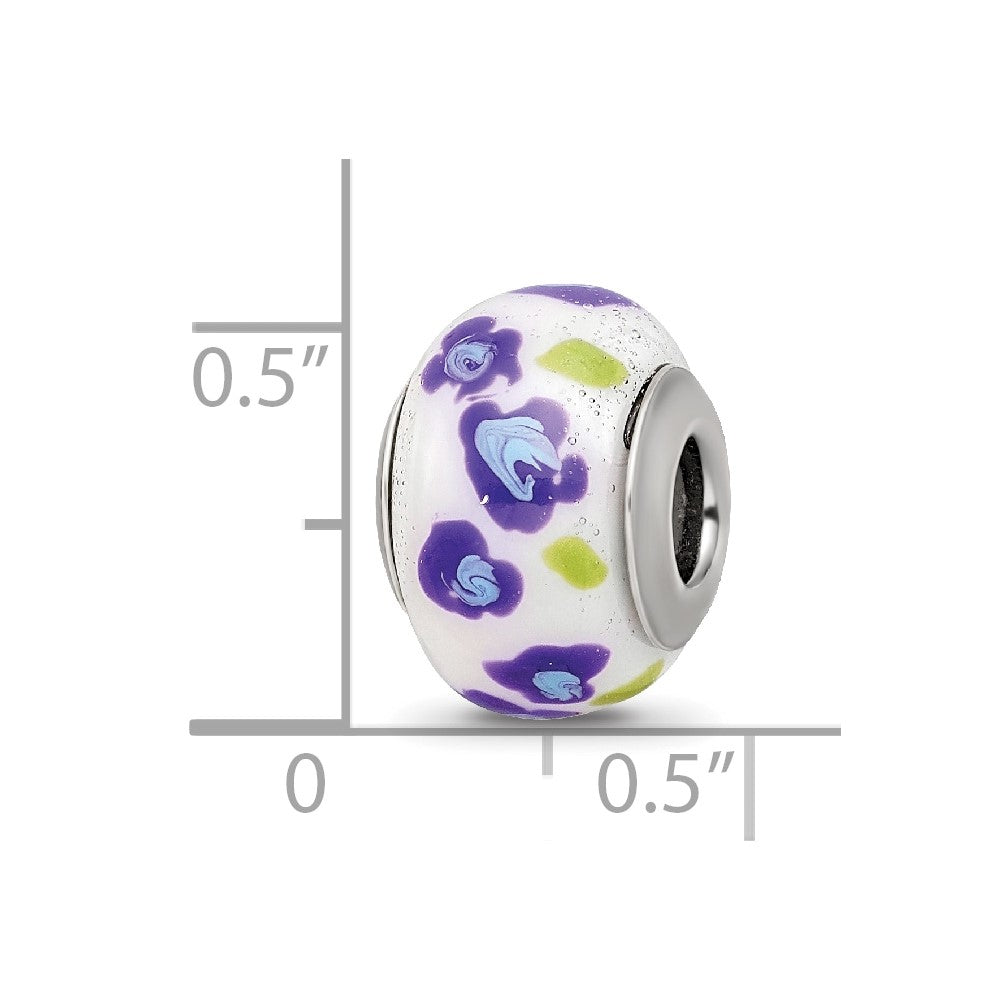 Sterling Silver Reflections Purple/Blue Flower Italian Glass Bead
