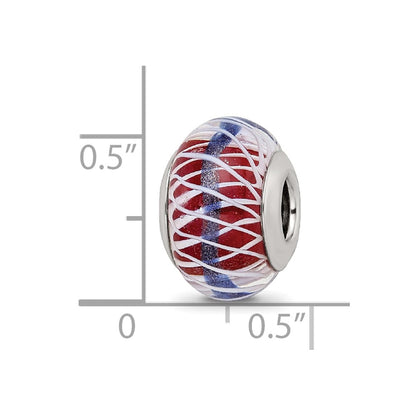Sterling Silver Reflections Pink and White Weaved Glass w/Blue Stripe Bead
