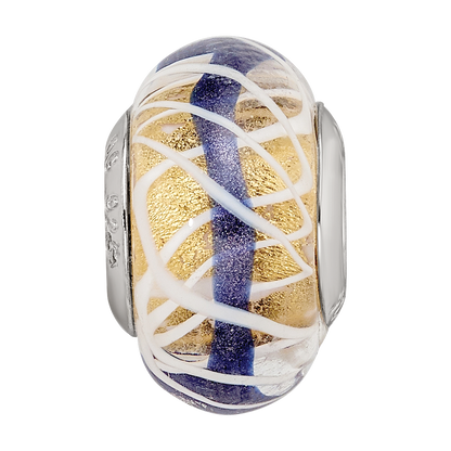 Sterling Silver Reflections White Weaved w/Blue Stripe Glass Bead
