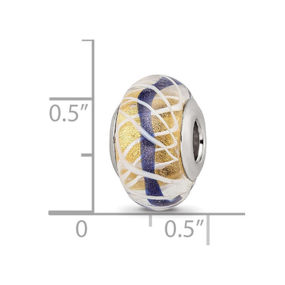 Sterling Silver Reflections White Weaved w/Blue Stripe Glass Bead
