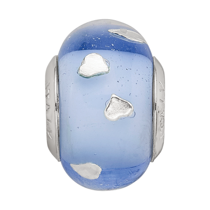 Sterling Silver Reflections Blue and Silver Hearts Glass Bead