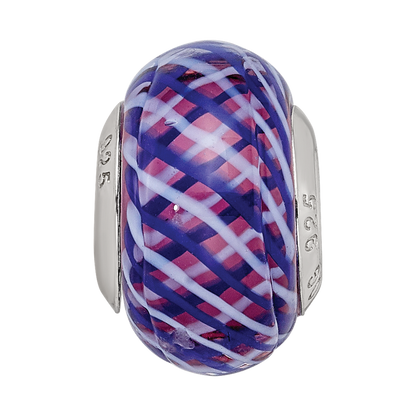 Sterling Silver Reflections Navy and White Weaved w/Pink Glass Bead