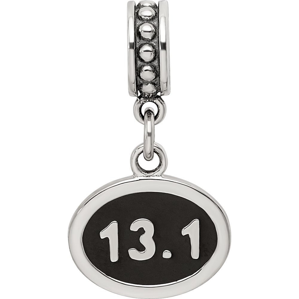 Sterling Silver Reflections Black Enameled Half Marathon Dangle Charm
