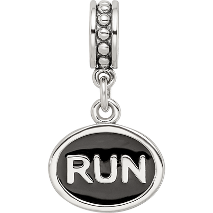 Sterling Silver Reflections Black Enameled Run Dangle Charm