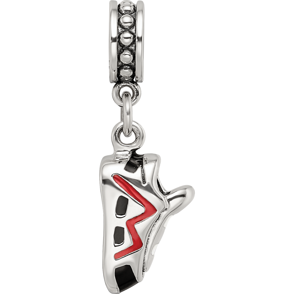 Sterling Silver Reflections Black and Red Enameled Runner's Shoe Dangle Cha