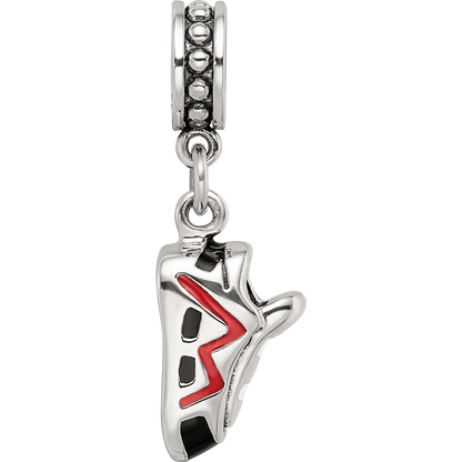 Sterling Silver Reflections Black and Red Enameled Runner's Shoe Dangle Cha