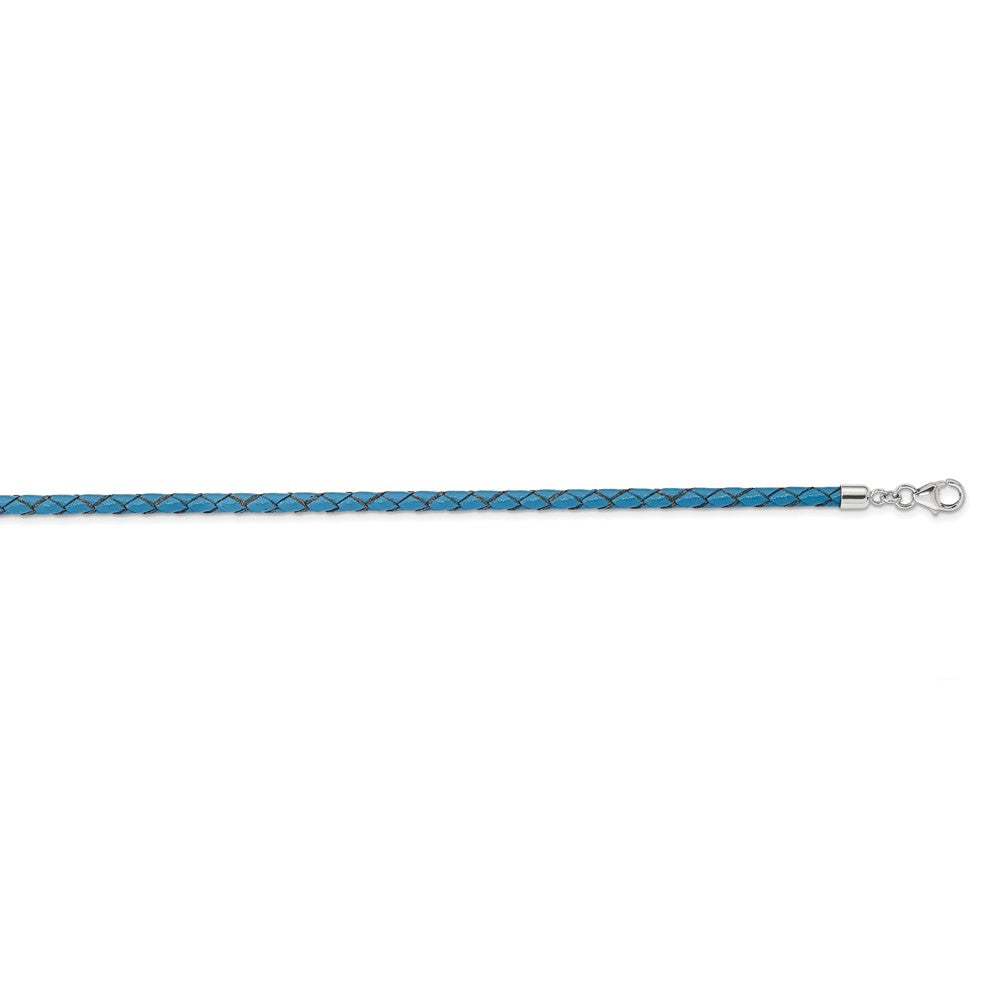 Sterling Silver Reflections Blue Leather Rhodium-plated 14 inch with a 2 inch extention Choker/Wrap Bracelet