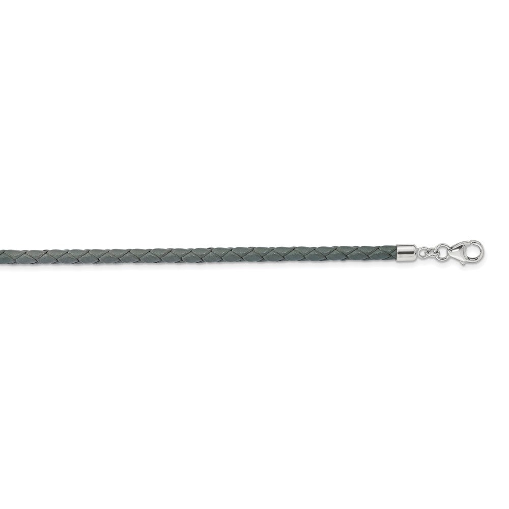 Sterling Silver Reflections Gray Leather Rhodium-plated 14 inch with a 2 inch extention Choker/Wrap Bracelet