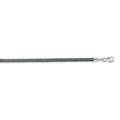 Sterling Silver Reflections Gray Leather Rhodium-plated 14 inch with a 2 inch extention Choker/Wrap Bracelet