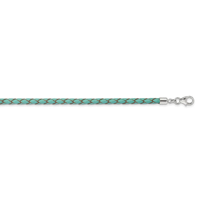 Sterling Silver Reflections Teal Leather Rhodium-plated 14 inch with a 2 inch extention Choker/Wrap Bracelet