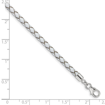 Sterling Silver Reflections White Leather Rhodium-plated 14 inch with a 2 inch extention Choker/Wrap Bracelet