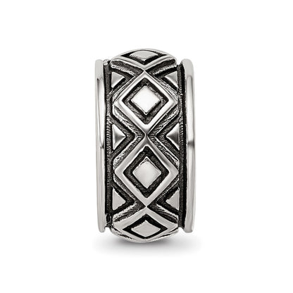 Sterling Silver Reflections Antiqued Diamond Pattern Bead