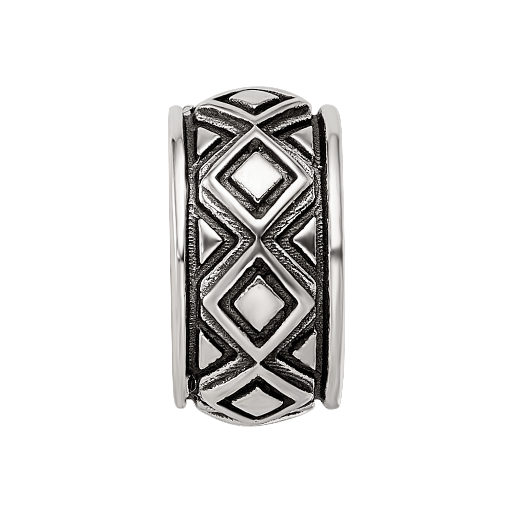 Sterling Silver Reflections Antiqued Diamond Pattern Bead