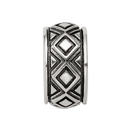 Sterling Silver Reflections Antiqued Diamond Pattern Bead