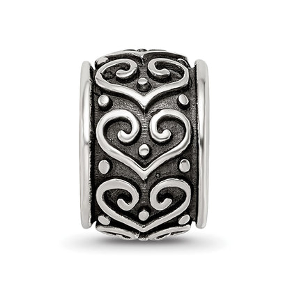 Sterling Silver Reflections Antiqued Heart Pattern Bead