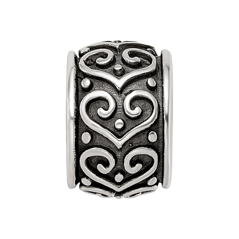 Sterling Silver Reflections Antiqued Heart Pattern Bead