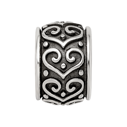 Sterling Silver Reflections Antiqued Heart Pattern Bead