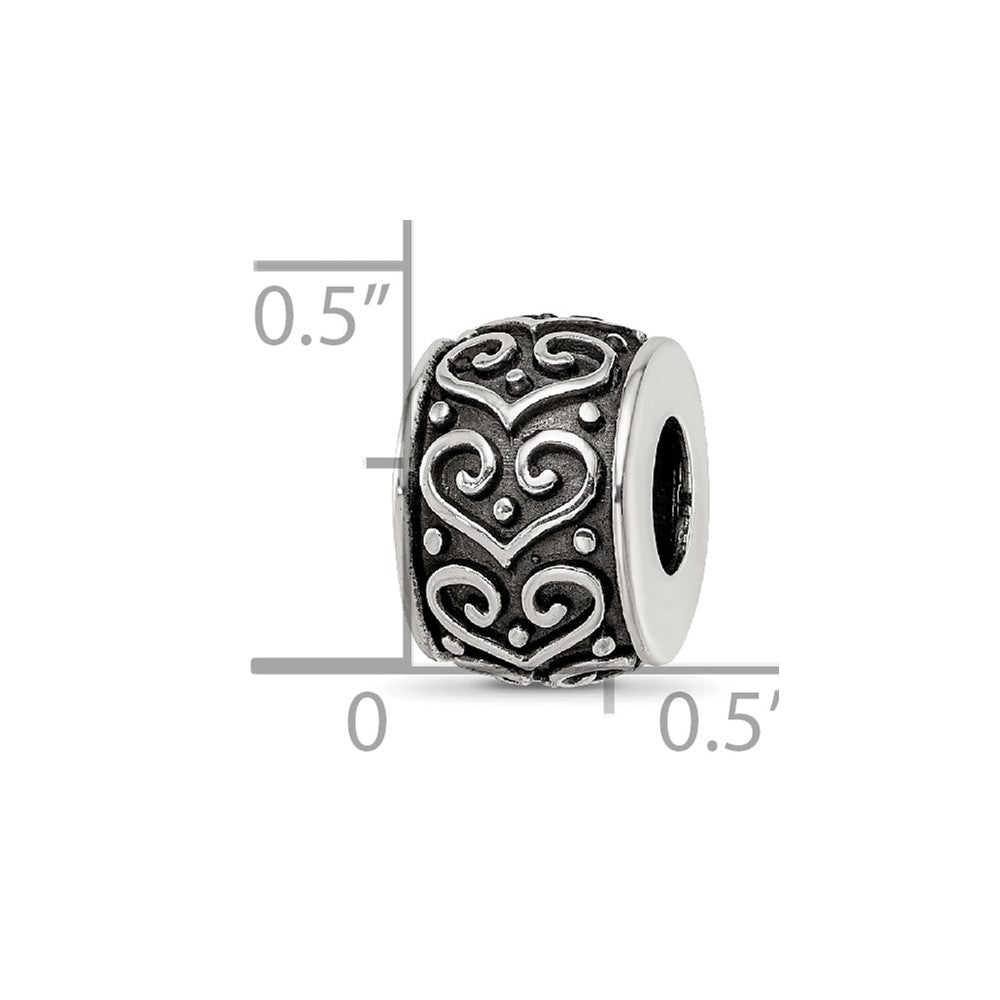 Sterling Silver Reflections Antiqued Heart Pattern Bead