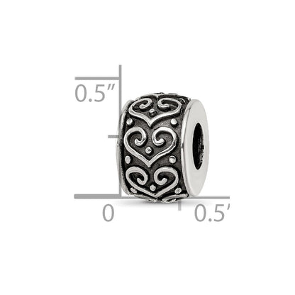 Sterling Silver Reflections Antiqued Heart Pattern Bead