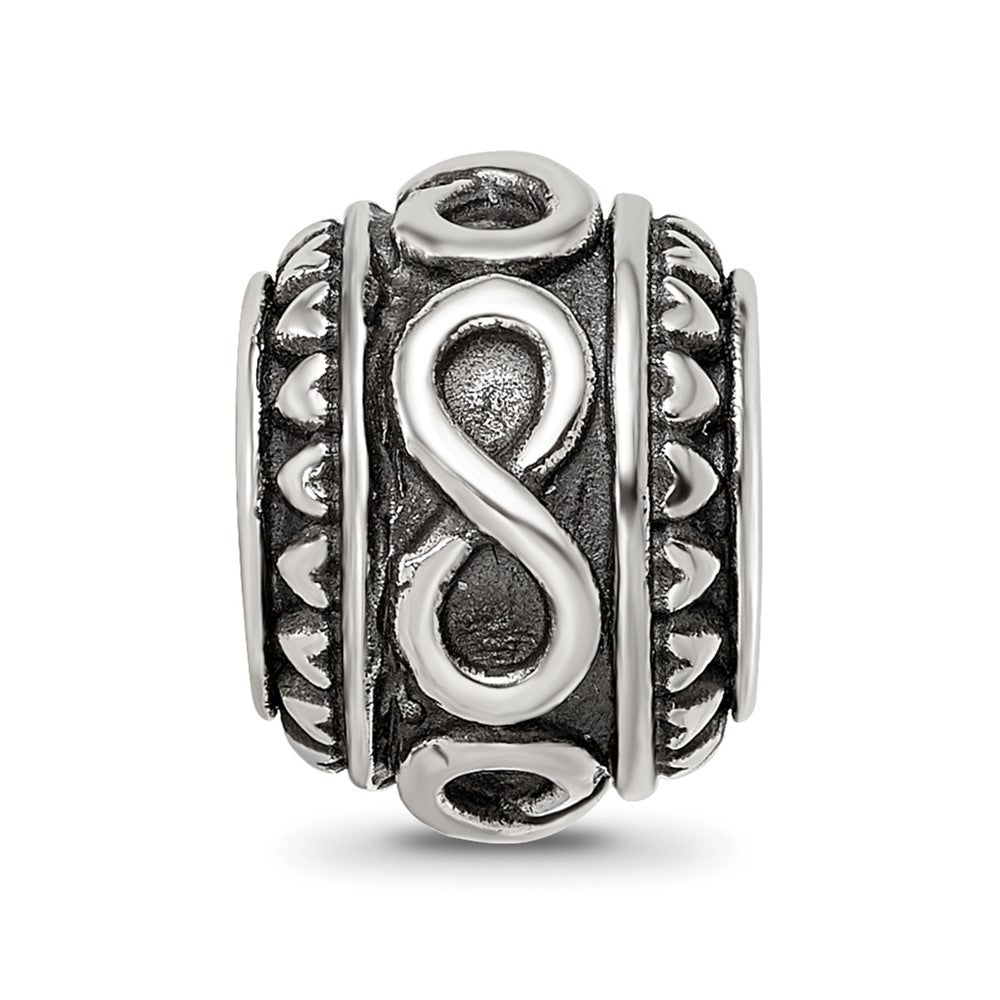 Sterling Silver Reflections Antiqued Infinity & Heart Pattern Bead