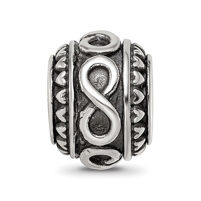 Sterling Silver Reflections Antiqued Infinity & Heart Pattern Bead