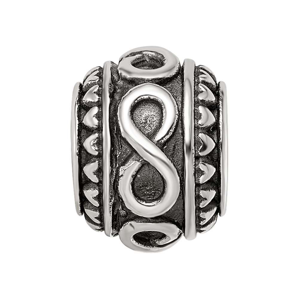 Sterling Silver Reflections Antiqued Infinity & Heart Pattern Bead