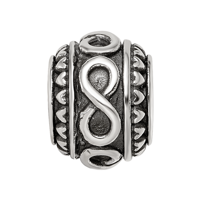Sterling Silver Reflections Antiqued Infinity & Heart Pattern Bead