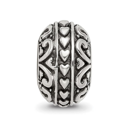 Sterling Silver Reflections Antiqued Small Hearts Pattern Bead