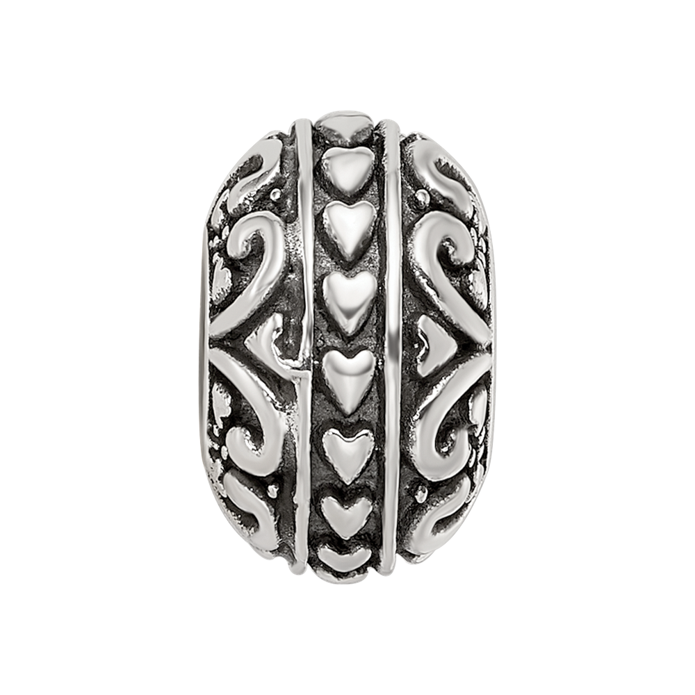 Sterling Silver Reflections Antiqued Small Hearts Pattern Bead