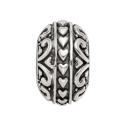 Sterling Silver Reflections Antiqued Small Hearts Pattern Bead