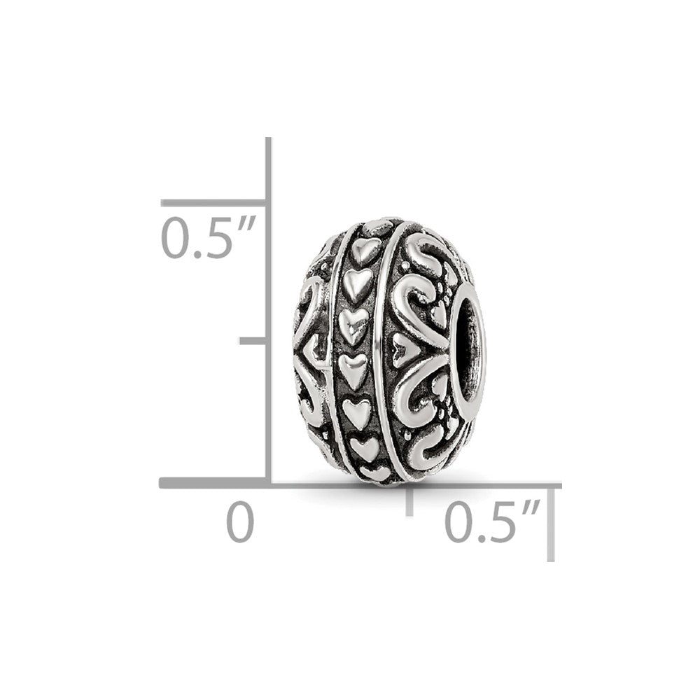 Sterling Silver Reflections Antiqued Small Hearts Pattern Bead