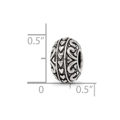 Sterling Silver Reflections Antiqued Small Hearts Pattern Bead