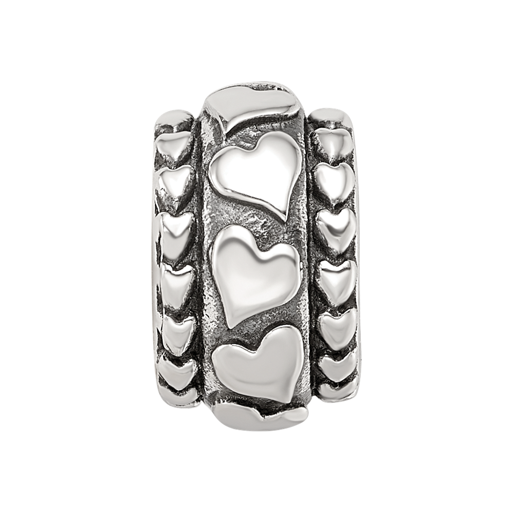 Sterling Silver Reflections Antiqued Hearts Pattern Bead