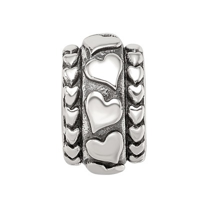 Sterling Silver Reflections Antiqued Hearts Pattern Bead