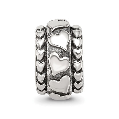 Sterling Silver Reflections Antiqued Hearts Pattern Bead