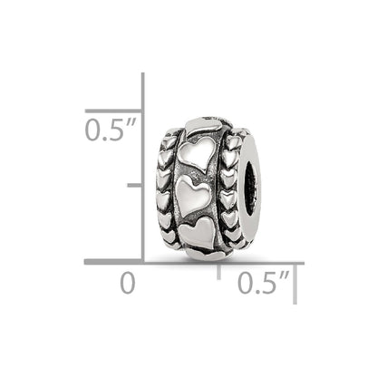 Sterling Silver Reflections Antiqued Hearts Pattern Bead