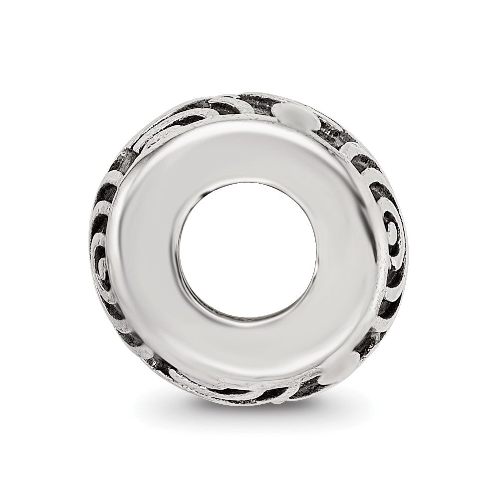Sterling Silver Reflections Antiqued Circle Swirls Pattern Bead