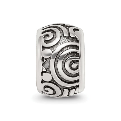 Sterling Silver Reflections Antiqued Circle Swirls Pattern Bead